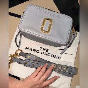 Marc Jacobs Light Gray Camera Crossbody with Gold Hardware